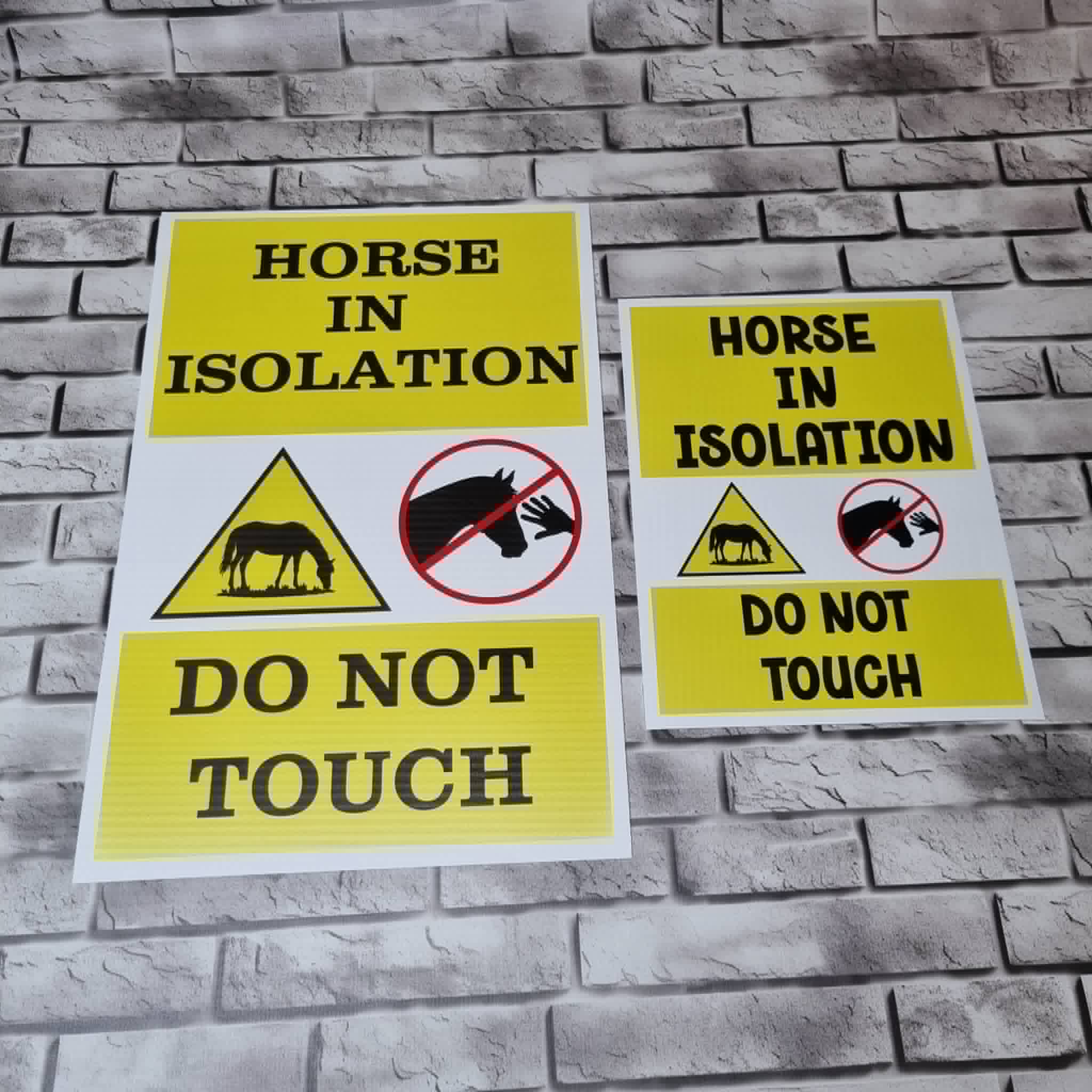 Equestrian warning caution sign banners- Horse in isolation. Do not touch