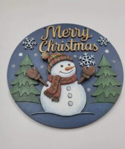 Snowman in forest 23cm round