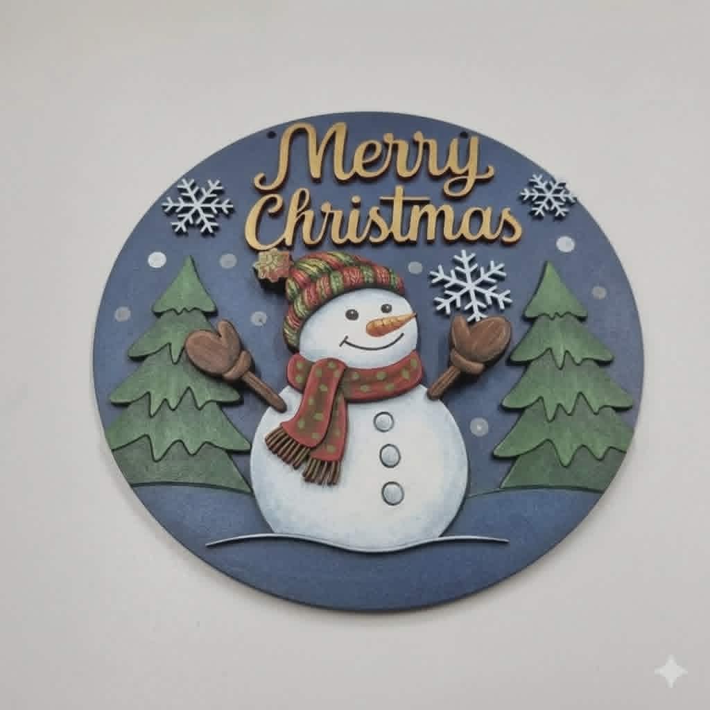 Snowman in forest 23cm round