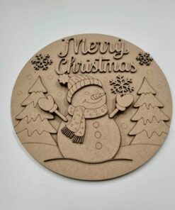 Alternative view of Snowman in forest 23cm round