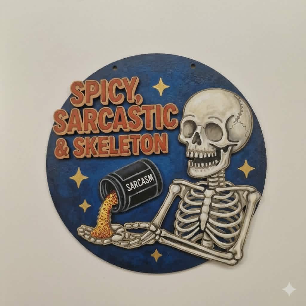 Spicey Sarcastic skeleton 20cm round