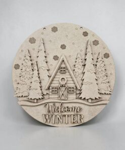Welcome Winter Cabin 23cm Round