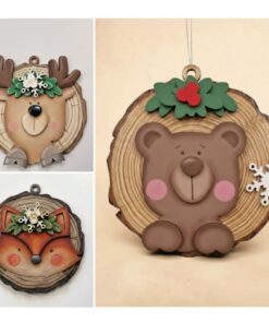 Woodland animals on a log slice