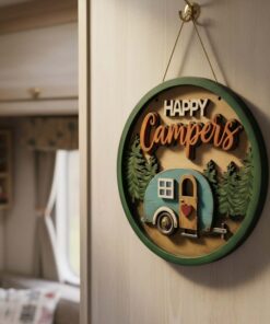 Happy camper 20cm round layered plaque - Image 3