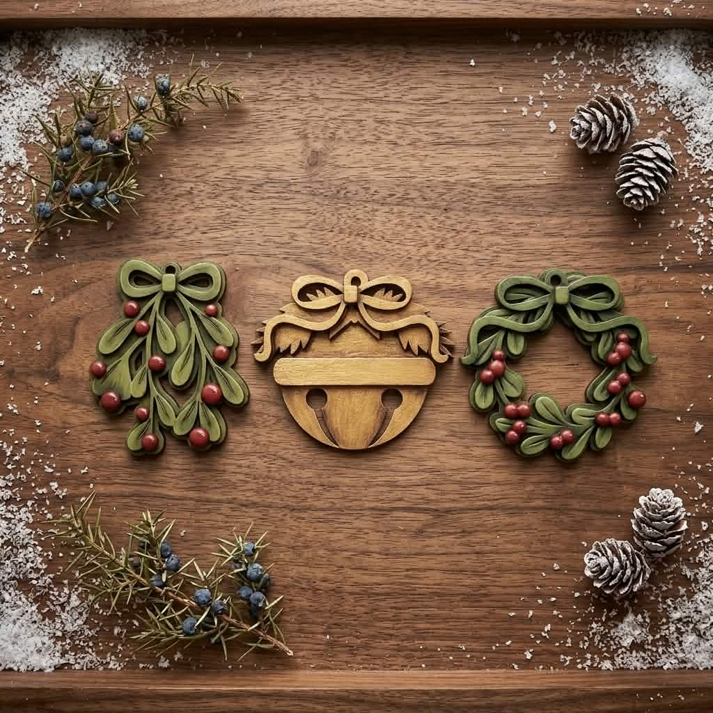 Mistletow, Bell and Wreath bauble set - Image 2