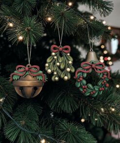 Mistletow, Bell and Wreath bauble set
