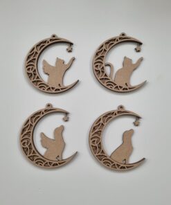 Cat and Dog Crescent Moon memorial bauble MDF