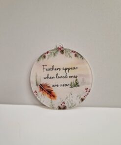 Alternative view of Feathers appear UV printed brown feather bauble