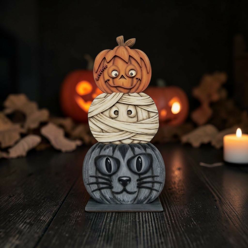 Pumpkin Stacker Cat and Mummy