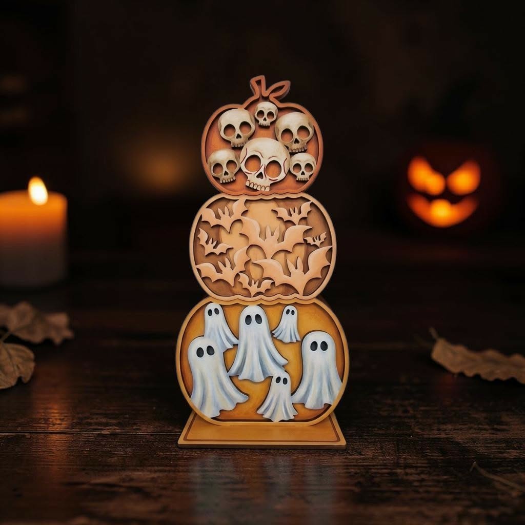 Pumpkin Stacker Ghost - Bat - Skull