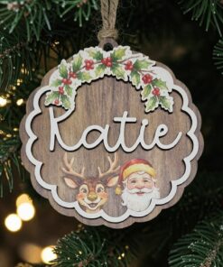 Alternative view of Reindeer & Santa frilly layered circle bauble