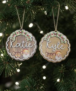 Reindeer & Santa frilly layered circle bauble