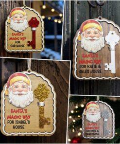 Santas Magic Key frilly arch top printed bauble