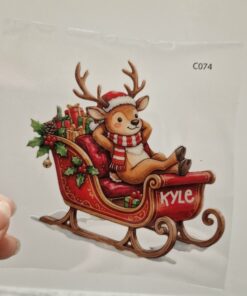 Alternative view of UV DTF – C 074 Reindeer chilling in a sleigh