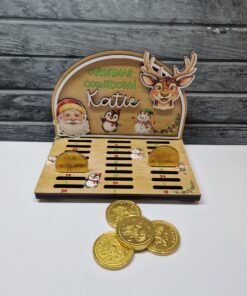 Printed Coin / Bar advent with white edge Santa and Reindeer