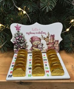 Printed Coin / Ball / Bar advent - Fancy - Pink Teddy with presents