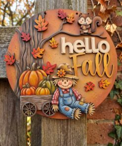 Hello Fall Scarecrow 23cm round