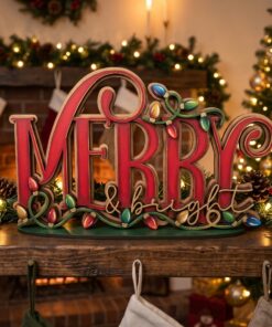 Merry & Bright Lights simple plaque on base